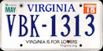 Official Virginia state license plate.