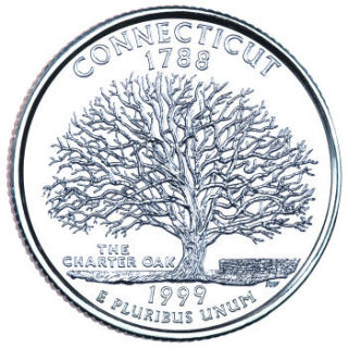 Reverse coin side (tails) of the Connecticut quarter.